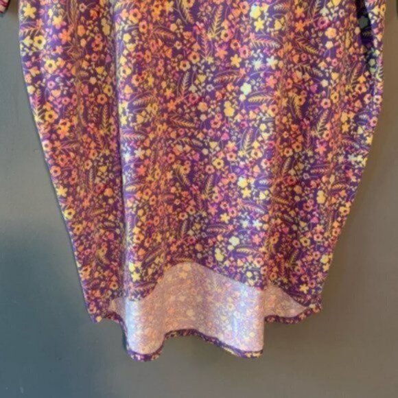 Lularoe Irma Tunic Top Purple Floral Pink Stripe Sleeve - Picture 6 of 10
